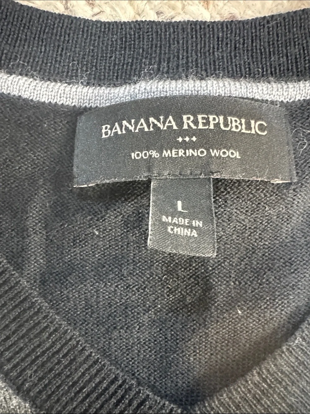 Banana Republic Men’s Charcoal Gray Merino Wool Argyle V-Neck Sweater Large